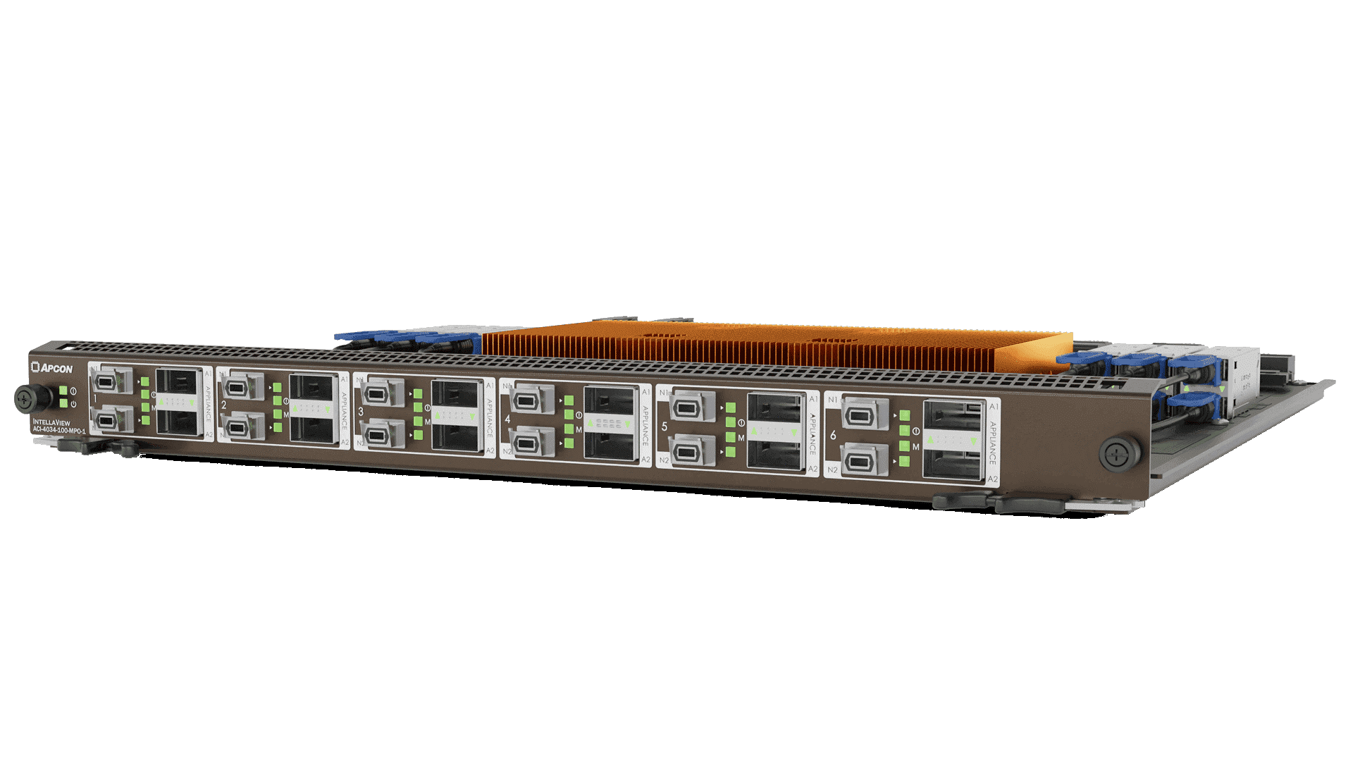 The APCON Optical Bypass TAP Blade includes six optical bypass TAPs to link to your network for a failsafe option when a tool fails. The APCON Optical Bypass TAP Blade includes six optical bypass TAPs to link to your network for a failsafe option when a tool fails.